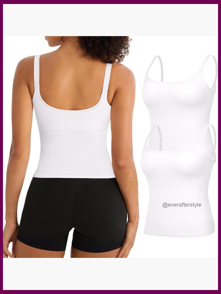 2 Pack Seamless Ribbed Tank Tops With Built In Bra For Workout Yoga